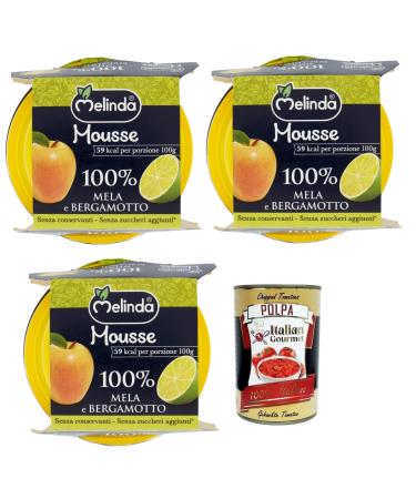 Italian Gourmet E.R. Melinda Apple and Bergamot Mousse Set of 3 100% Natural Fruit Purees Apple and Bergamot (2 x 100 g) + Italian Gourmet Tomato Pulp 400 g