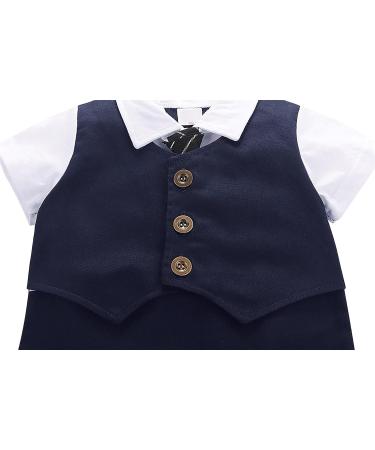 AmzBarley Baby Boys Tuxedo Rompers Suit with Bowtie | Navy | 12-18 Months - Buy Online on GoSupps.com