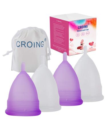 Reusable Menstrual Cup Set of 4 Period Cup 2 pcs Small and 2 pcs Large (Purple and White)