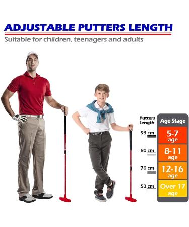 THIODOON 2-Pack Two-Way Kids Golf Putter Set for All Ages - Adjustable Length, Red+Blue Putters with 6 Tees - Buy Online on GoSupps.com