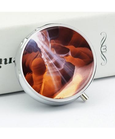Round Antelope Canyon Print Pill Box | 3-Compartment Portable Medicine Organizer | Decorative Metal Pocket Pill Case - Buy Online on GoSupps.com