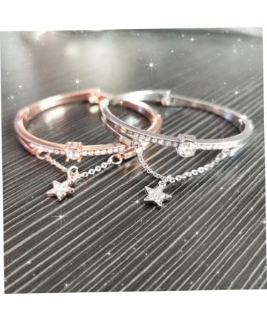 Shop Healeeved 2-Piece Gemstone & Crystal Cuff Bracelet Set - Open Star Bangle for Women in Rose Gold - Buy Online on GoSupps.com