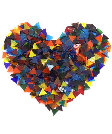 Hilitchi 1Lb Transparent Triangle Shape Glass Mosaic Tiles for Crafts Colorful Stained Glass Pieces Mosaic Projects Supply