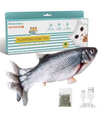 Potaroma Flopping Fish 10.5" Upgraded for 2022 Moving Cat Kicker Toy Floppy Fish Animal Toy for Small Dogs Wiggle Fish Catnip Toys Motion Kitten Toy Interactive Cat Toys for Cat Exercise