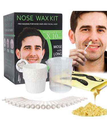 Nose Wax Kit, Nose Waxing Hair Wax Removal for Men Women, Nose Hair Waxing Kit For Men Ear Hair Waxing Kit Nose Hair Removal Kit for 50g Wax Beads 20 Applicators 10 Paper Cups 10 Mustache Guards