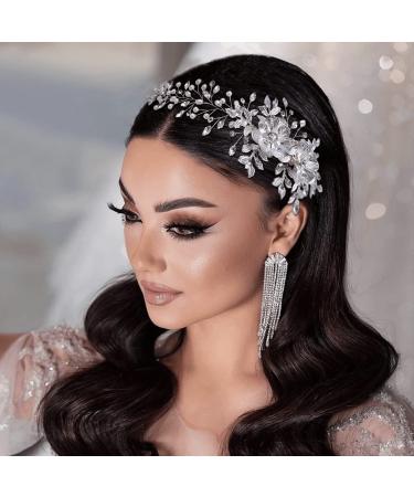 ULAPAN Bridal Hair Combs Crystal Wedding Headbands Head Pieces Rhinestones Hair Accessories for Brides Bridesmaid Womens (silver comb)
