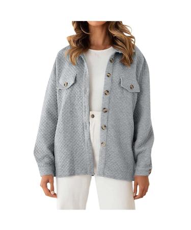Yihaojia Women's 2023 Fall Oversized Long Sleeve Shacket Jacket Button Down Wool Blend Coats with Pockets Gray#26 XX-Large