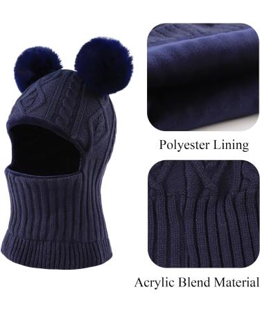 XIAOHAWANG Winter Warm Baby Hood Hat with Fleece Lining - Navy Blue Pompom | For Toddler Boys Girls 6-24 Months - Buy Online on GoSupps.com