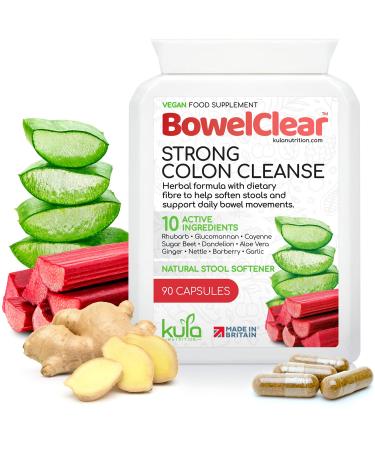 BowelClear Strong Colon Cleanse Detox - Natural Laxatives for Constipation Relief Tablets - Herbal Bowel Cleanse and Stool Softener with Aloe Vera + Fibre for Daily Bowel Support - 90 Vegan Capsules 90 Count (Pack of 1) - Buy Online on GoSupps.com