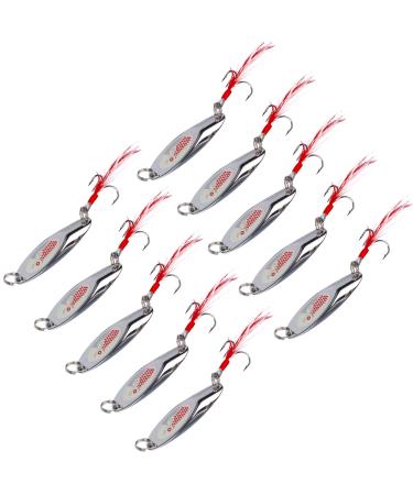 Goture Fishing Lures Fishing Spoons,Hard Lures Saltwater Spoon Lures Casting Spoon/Ice Fishing  Jigs for Trout Bass Pike Walleye Crappie Bluegill 1/10oz 1/8oz 1/7oz 1/6oz 1/5oz Bucktail spoon lures-10pcs 1.85" / 0.35 oz.