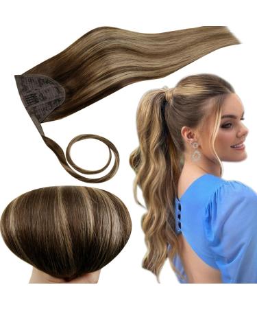 Runature 30cm braid extensions real hair balayage dark brown with caramel blonde braid braid hair recovery clip in ponytail real hair 12 inch 70g #4/27/4 30 cm 1-braid #4/27/4