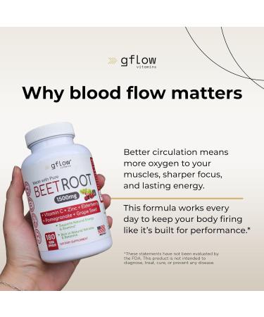 gflow vitamins Beet Root Capsules Organic - All Natural with Vitamin C and Zinc - Supports Heart Health & Stamina Non-GMO 180 Vegetarian Capsules | Made in USA - Buy Online on GoSupps.com