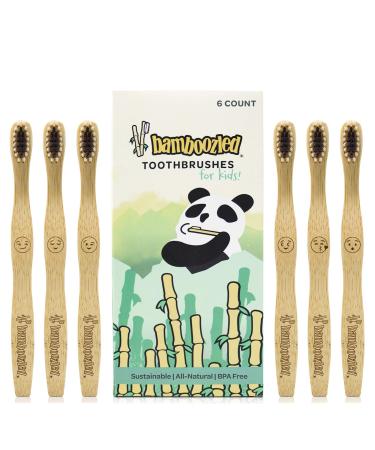 Bamboozled | Kids Bamboo Toothbrush | Child Size, Biodegradable Handle | BPA Free, Charcoal Infused Soft Bristles | Set of 6 | The Natural Way to Whitening Your Teeth 6-Pack Kid's Soft Bristles