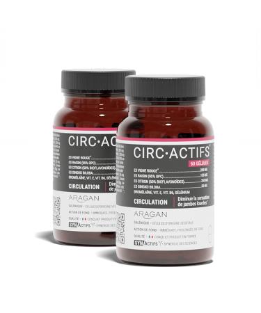 ARAGAN - Synactif Pack of 2 Circactif Pill Box - Heavy Leg Circulation Food Supplement - Red Vine, Grape, Lemon, Vitamins - 60 Capsules - 1 Month Take - Made in France