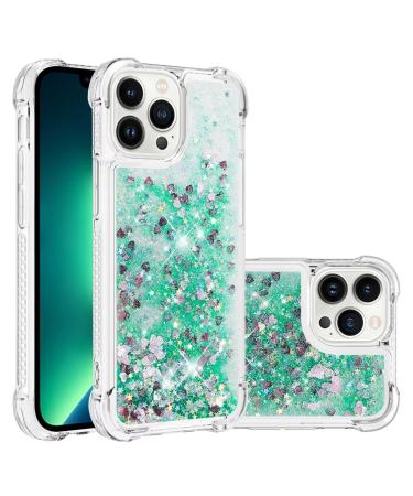 Tivenfezk nadoli glitter drive sand shell for iPhone 15 Pro silicone shockproof cell phone shell transparent tpu bumper protective cover liquid transparent quicksand case iPhone 15 per green