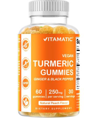 Vitamatic Turmeric Gummies with Ginger & Black Pepper Extract - 95% Curcuminoids - 60 Vegan Gummies