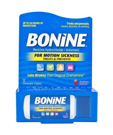 Bonine TRAVEL PACKET DISPENSER 12 Chewable Raspberyy Tablets Traveling Packet (1)