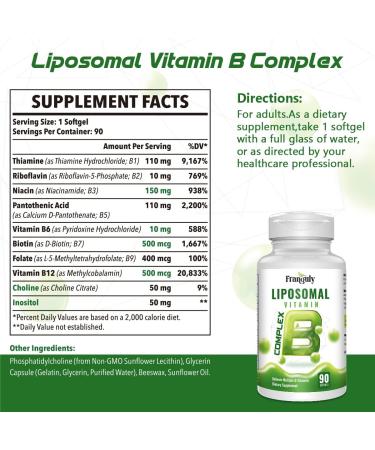 Liposomal B Complex for High Absorption Methylated B12 L-Methyfolate(5-MTHF ) Full Active B Vitamins with Choline Inositol-Energy Metabolism Brain & Heart Support Vegan Non-GMO 3 Month Supply - Buy Online on GoSupps.com