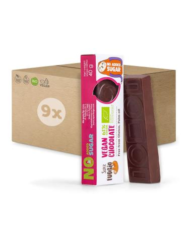 SUPER FUDGiO SUPER FUDGiO Organic Chocolate Bars | Organic & Sugar Free Sweets | Vegan - Gluten Free | Sugar Free Chocolate Snack | Coconut Chocolate - 9 Pack
