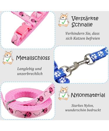Adjustable Nylon Cat Leash Set - 2 Pieces with Lady Beetle Print & Soft Cat Dishes for Kittens Puppies & Rabbits - Pink & Blue - Buy Online on GoSupps.com
