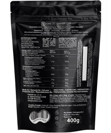 Nustino Chocolate - Peanut Butter Powder 400g | Degreased Peanut Butter | Healthy Snack | Peanut Cream Powder | Peanuts Chocolate | 0.4kg - Buy Online on GoSupps.com