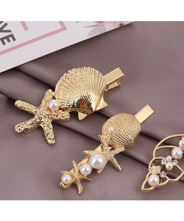 Shell Pearl Starfish Hair Clip Set - 6 Pcs Princess Hair Accessories for Women and Girls - Buy Online on GoSupps.com