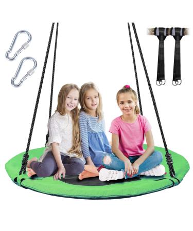 Saucer Tree Swing for Kids, 40 Inch Tree Swing with Hanging Straps Kit Holds, Tree Protector and Adjustable Straps, Tree Disc Swing for Kids Outdoor Green
