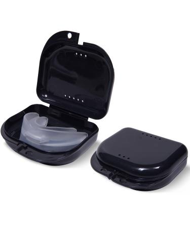 Mrs. Odonto Retainer Case - Pack of 2 - Odorless Mouth Guard Case - Ventilated Durable & Hygienic for Carrying and Protecting Braces Dentures & Aligners - 3.14 x 3.14 x 1.1 - (Black) Pack of 2 Black