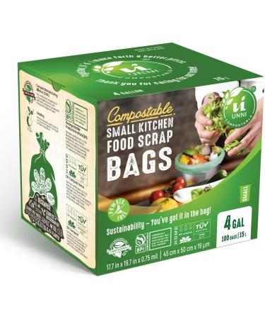 UNNI 4 Gallon Compostable Bags - 100 Count | Extra Thick 0.75 Mil | ASTM D6400 & BPI Certified | Small Compost Bin Compatible | San Francisco 4 Gallon - Buy Online on GoSupps.com