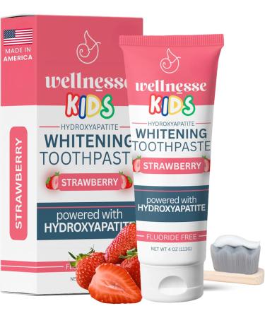 Wellnesse Kids Hydroxyapatite Toothpaste with Xylitol & Fluoride-Free - Natural Ingredients with Strawberry Flavor - Suitable for Toddlers to Baby Kids Toddler - Sensory Friendly Vegan & Cruelty-Free 4 Ounce (Pack of 1) Strawberry