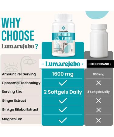 Lumarejebo Liposomal Vertigo Softgel 1600mg Inner Ear Balance Supplement with Ginger & Ginkgo Extract Relieve Motion Sickness & Dizziness 60 Softgels 60 count (Pack of 3) - Buy Online on GoSupps.com