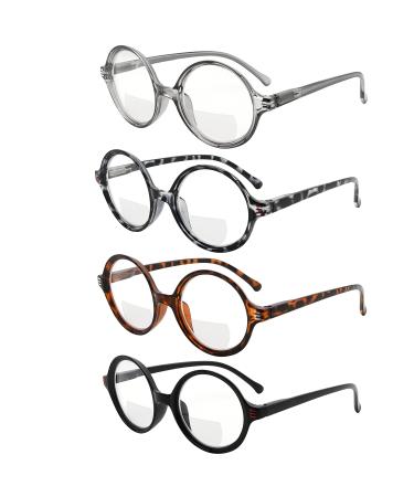 Eyekepper 4-pack Bifocal Reading Glasses Women Small Lens Round Bi-focal Readers 4 Pack Clear Lens Mix Color 3.0 x