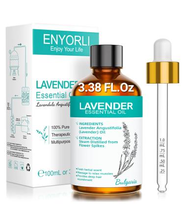 ENYORLI Lavender Essential Oil 3.38 fl oz 100% Natural Aromatherapy Oil for Diffuser Massage and Bath Self Care Gift for Couples Women and Men