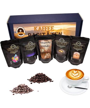 C&T Coffee Gift Box | 5x 100g Coffee Beans | Hawaii Kona Coffee Beans + Jamaica Blue Mountain + Kopi Luwak Cat Coffee + Australia Skybury - India Balmaadhi