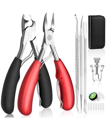 8 PCS Toenail Clippers Kit for Thick or Ingrown Nails, Professional Heavy Duty Ingrown and Thick Toenail Clippers, Sharp Stainless Steel Nail Cutter Set Toenail Pedicure Treatment Tool for Elderly Red
