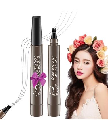 2Pcs NEW Giphogantic 3D Waterproof Microblading Eyebrow Pen - 4 Tip Eyebrow Pencil Precision Waterproof Brow Pen 3d Waterproof Microblading Eyebrow Pen Lacison Eyebrow (Gray Brown)