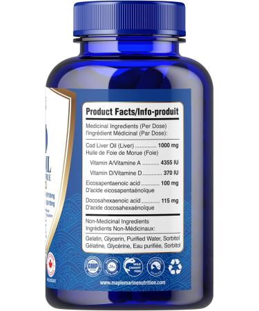 MapleMarine Nutrition Maris Halal Cod Liver Oil 1000 mg with DHA EPA Vitamin A Vitamin D 60 softgels - Buy Online on GoSupps.com