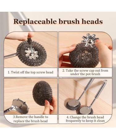 Stainless Steel Brush with Handle | Metal Dishwashing Supplies Brush | Multifunctional Stainless Steel Wool Cleaning Brush for Dishes Pots Stoves Frying Pans - Buy Online on GoSupps.com