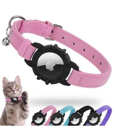 Airtag cat neck band integrated Apple Air Tag cat neck band light tracker cat neck bands for girls young cats kittens and puppies 7-9 inch (18-23cm) rose