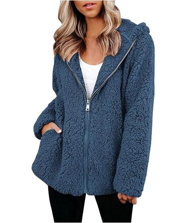 Hanxiulin Oversized Plush Hoodie Jacket - Women's Long Arm Winter Coat for Hiking & Transition - Art Fur XL Blue - Buy Online on GoSupps.com