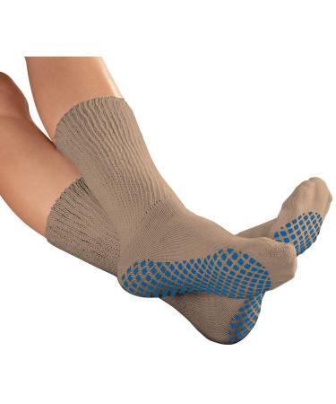 Diabetic Slipper Socks with Gripper Soles Tan