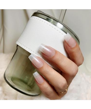 LADYING Moonlight Glitter Gel False Nails - Milky White Coffin Press on Nails French Tip Pattern Medium Kit with Nail Glue for Women Nails Art - 1 Pack - Buy Online on GoSupps.com