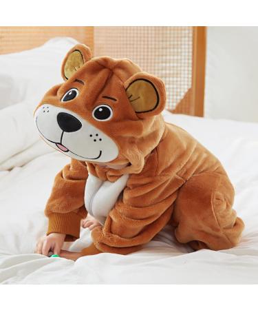 COOKY.D Baby Hooded Rompers Flannel Jumpsuit Pajamas - 3-6 Months (Brown) - Buy Online on GoSupps.com