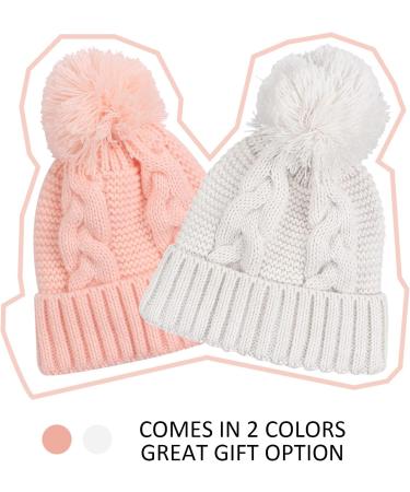 XIAOHAWANG Causal Winter Baby Knit Hat for Boys & Girls | Pompom Cap 0-3 Years | White+Pink - Buy Online on GoSupps.com