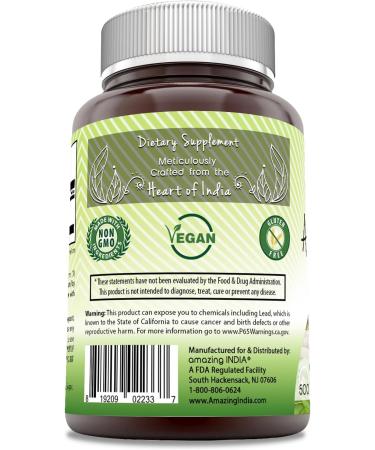 Amazing India Natural Ashwagandha | 500 Mg Per Serving | Veggie Capsules | Non-GMO | Gluten Free | Made in USA (250) - Buy Online on GoSupps.com