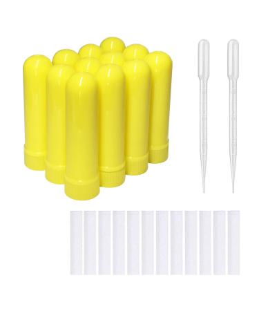 zison 12 Sets(Yellow) Essential Oil Aromatherapy Tubes Inhaler Sticks Blank Nasal Inhalers(12 Complete Sticks) + 2 Polyethylene Pipette Droppers