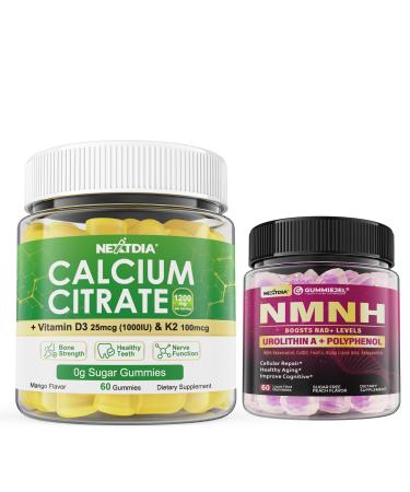 Nextdia 1P Calcium Citrate Gummies 1200mg + 1P NMNH Gummies with Urolithin A Polyphenol Complex Resveratrol