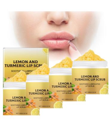 Turmeric and Lemon Lip Scrub, Lip Scrub and Moisturizer, Nourishing Sugar Lip Scrub with Gentle Aloe Peeling (4pcs)