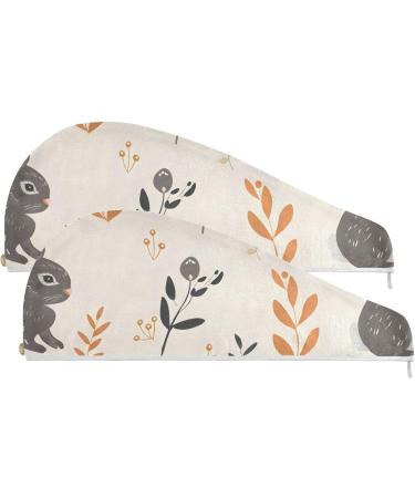 Black Rabbit Leaf Hair Towel 2 Pack - Super Absorbent Quick Dry Hair Turbans for Women & Girls | Durable Button Twisty Wrap Hair Drying Towels - Buy Online on GoSupps.com