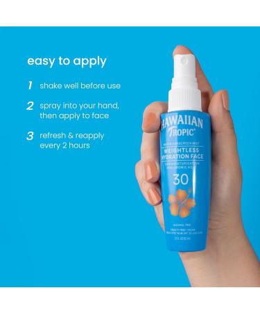 Hawaiian Tropic Weightless Hydration Water Mist for Face SPF 30 2.1Fl Oz Travel Size SPF Face Mist Hydrating Spray Non-Comedogenic Sunscreen Facial Mist Non-Aerosol Sunscreen Spray 2.1Fl Oz 2.1 Fl Oz (Pack of 1) - Buy Online on GoSupps.com